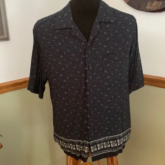 Mens Crazy Horse Navy Blue Print Button Down Shirt sz L - Picture 1 of 6